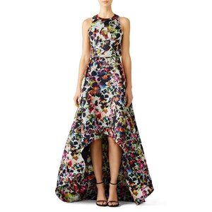 R-13. Monique Lhuillier Multi Floral High Low Gown US 8